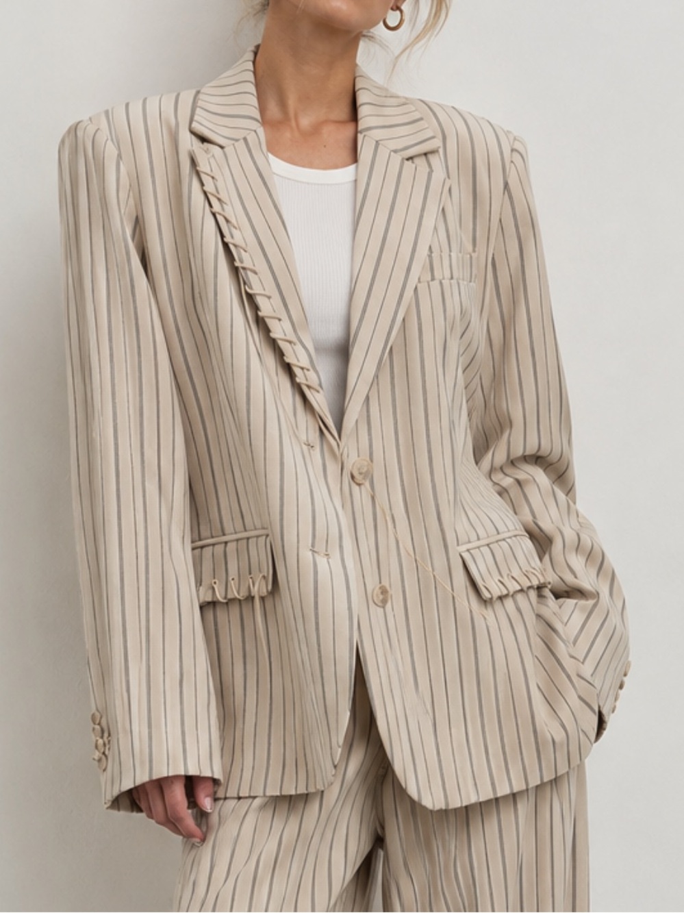 NA-KD Pinstripe Oversized Lace Up Blazer